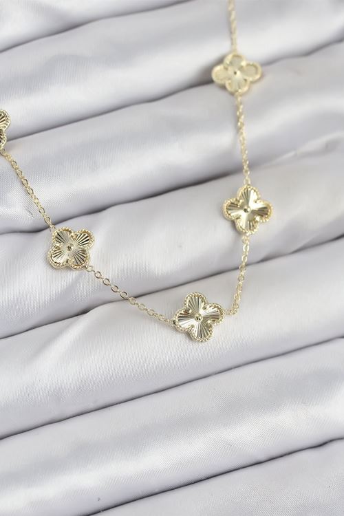 Pirinç Gold Renk Yonca Kadın Kolye