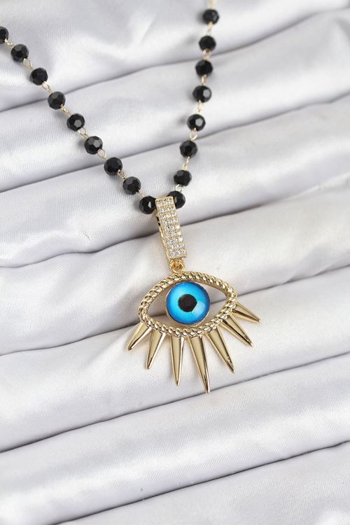 316L Çelik Zincir Kristal Boncuklu Göz Model Kadın Kolye
