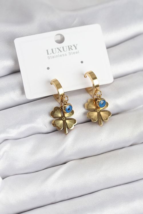 316L Çelik Nazarlı Yonca Model Kadın Küpe