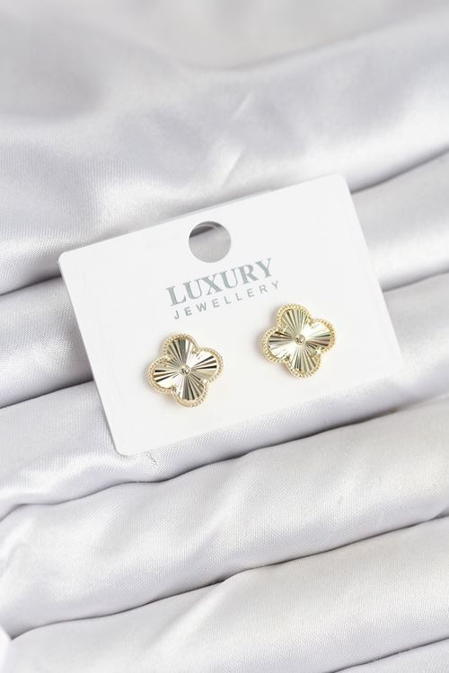 Pirinç Gold Renk Tekli Yonca Kadın Küpe