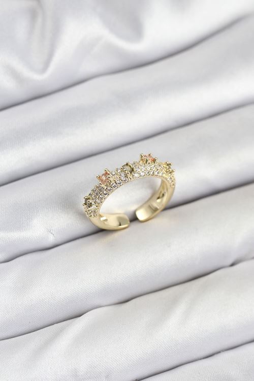 Pirinç Gold Renk Zirkon Taşlı Vintage Kadın Yüzük