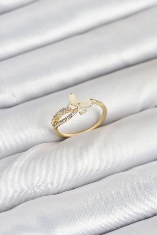Pirinç Gold Renk Kelebek Zirkon Taşlı Kadın Yüzük