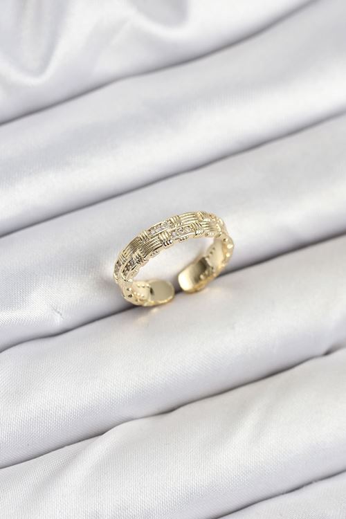 Pirinç Gold Renk Zirkon Taşlı Sırım Kadın Yüzük