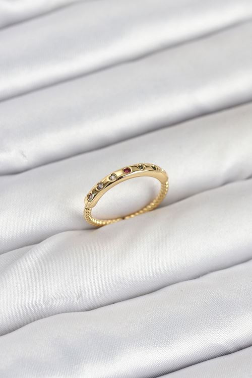 Pirinç Gold Renk Renkli Zirkon Taşlı Kadın Yüzük