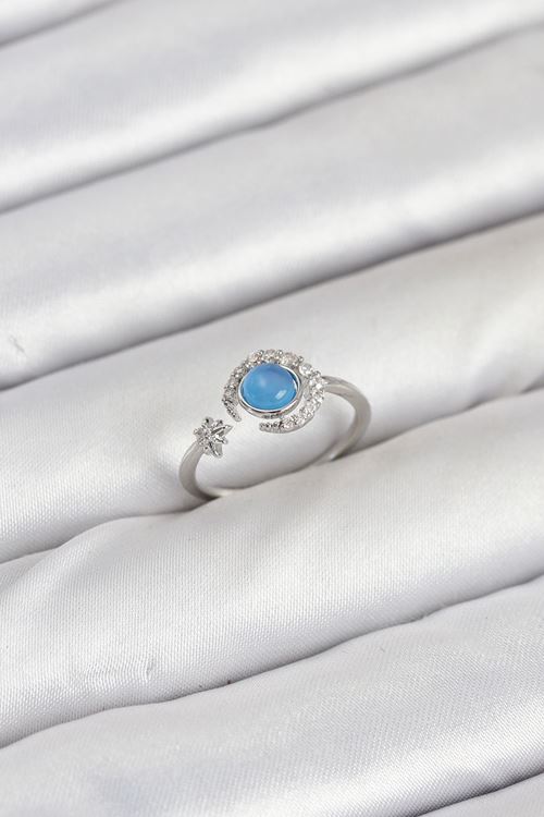 Pirinç Gümüş Renk Zirkon Taşlı Ay Yıldız Kadın Yüzük