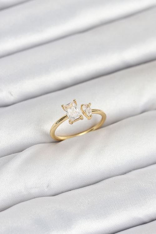 Pirinç Gold Renk Zirkon Taşlı Kadın Yüzük