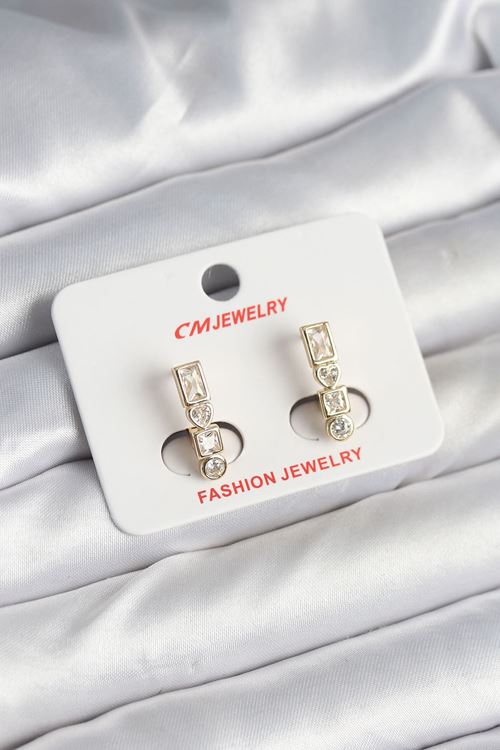 Pirinç Gold Renk Zirkon Taşlı Vintage Kadın Küpe