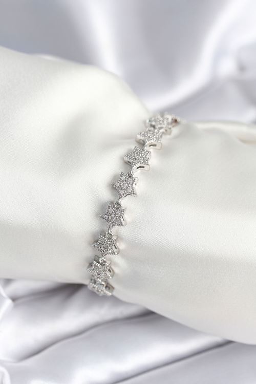 Pirinç Gümüş Renk Yıldız Model Kadın Bileklik