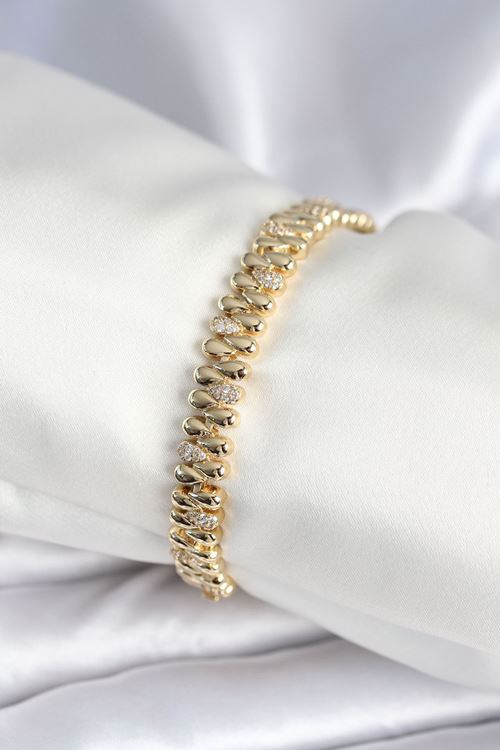 Pirinç Gold Renk Damla Model Zirkon Taşlı Kadın Bileklik