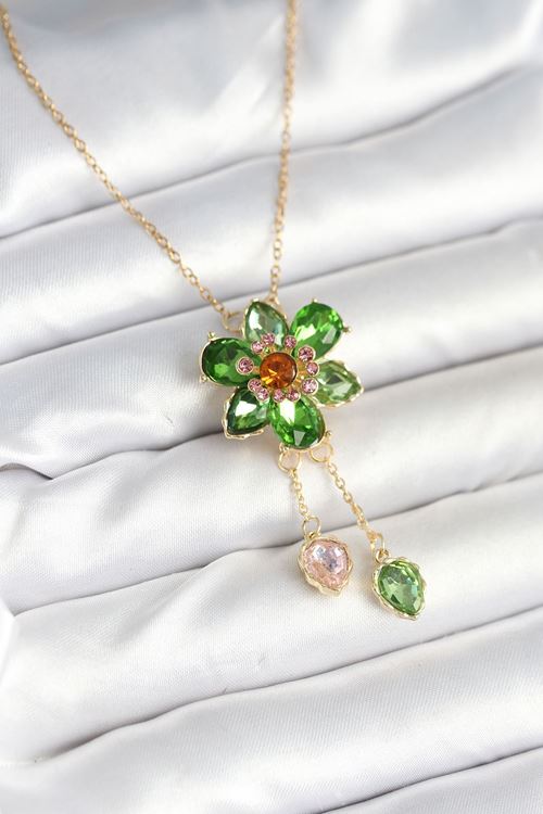 316L Çelik Zincir Gold Renk Çiçek Model Sallantılı Kadın Kolye