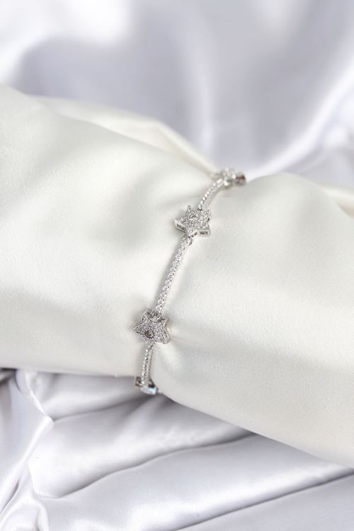 Pirinç Gümüş Renk Yıldız Model Kadın Bileklik