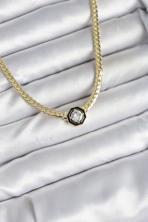 Pirinç Gold Renk Zirkon Taşlı Kadın Kolye