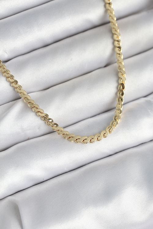 60 cm Gold Renk Pirinç Yassı Zincir Model Kadın Kolye