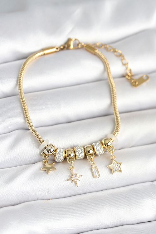 Pirinç Gold Renk Kutup Yıldızı Charmlı Kadın Bileklik