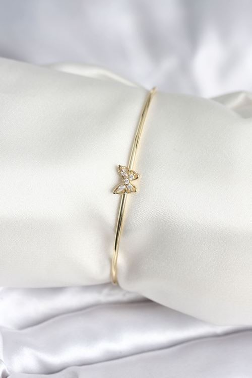 Kelebek Figürlü Zirkon Taşlı Gold Renk Pirinç Kadın Bileklik