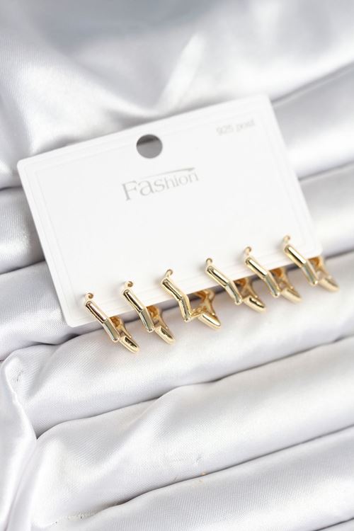 Yıldız Model Gold Renk 925 Ayar Gümüş Çivili Kadın Küpe Seti