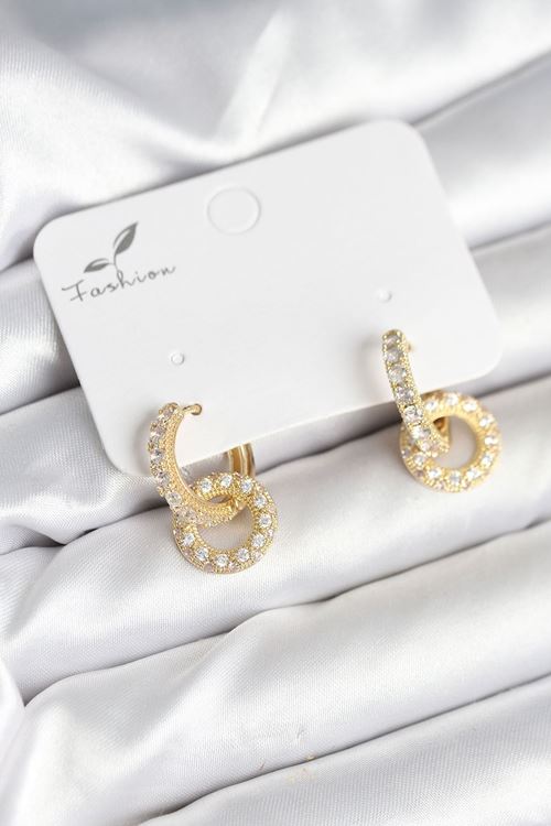 Gold Renk Pirinç Zirkon Taşlı Halka Model Kadın Küpe