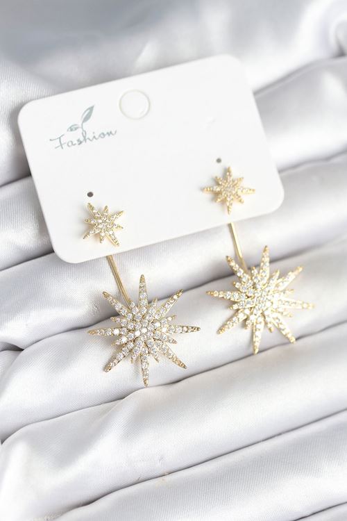 Kutup Yıldızı Model Zirkon Taşlı Pirinç Kadın Küpe