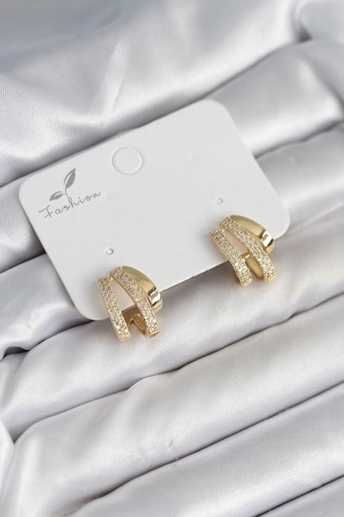 Zirkon Taşlı Gold Renk Kadın Küpe