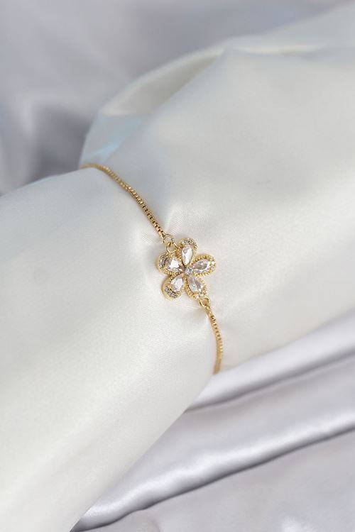 Çiçek Model Asansörlü Gold Renk Kadın Bileklik