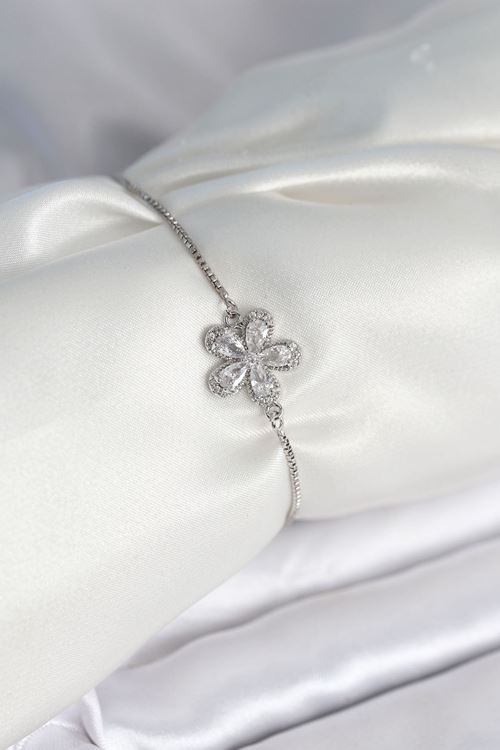 Çiçek Model Asansörlü Gümüş Renk Kadın Bileklik