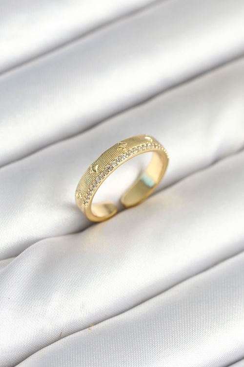 Gold Renk Şerit Zirkon Taşlı Kadın Yüzük