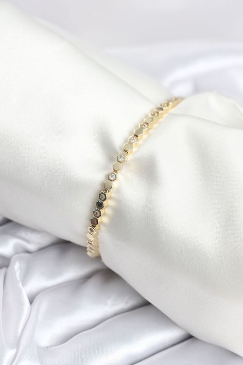Pirinç Gold Renk İnce Petek Model Kadın Bileklik