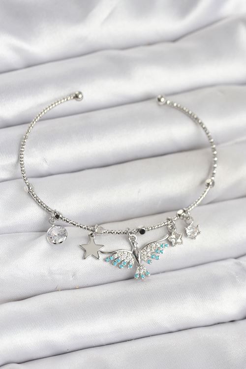 Anka Kuşu Charmlı Gümüş Renk Pirinç Kadın Bileklik