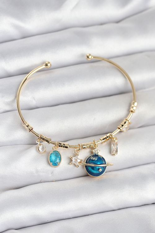 Gezegen Charmlı Gold Renk Pirinç Kadın Bileklik