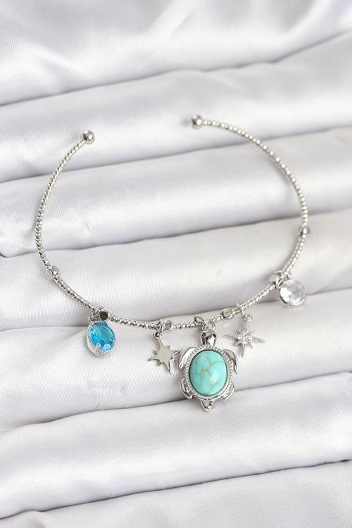 Caretta Caretta Charmlı Gümüş Renk Kadın Bileklik