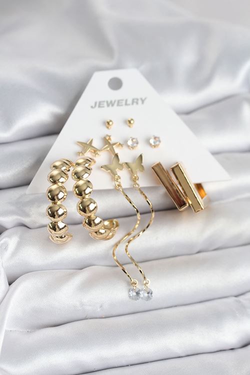 Gold Renk Pirinç 6 Çift Kadın Küpe Seti