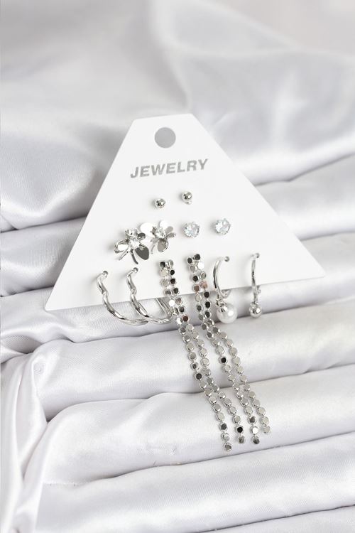 Pirinç Gümüş Renk 6 Çift Kadın Küpe