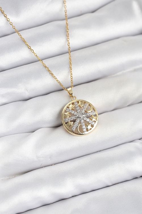 316L Çelik Zincir Gold Renk Zirkon Taşlı Kadın Kolye