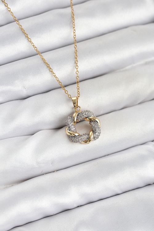 316L Çelik Zincir Gold Renk Zirkon Taşlı Sarmal Model Kadın Kolye