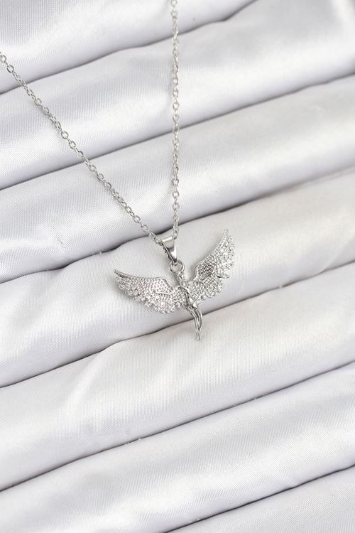 316L Çelik Zincir Gümüş Renk Melek Model Kadın Kolye