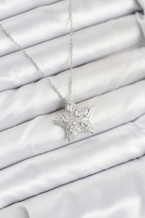 316L Çelik Zincir Gümüş Renk Yıldız Model Kadın Kolye